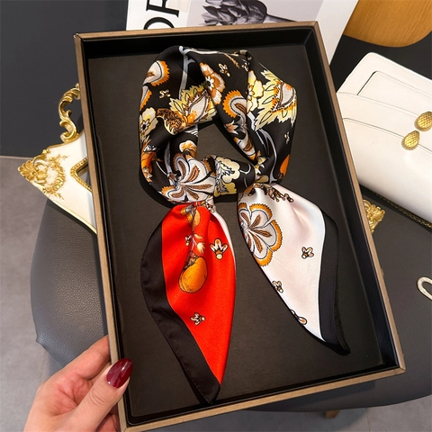 Foulard Quadrato Raso Sintetica Satin Stampa Floreale Bandana Collo Retro Vintage Accessori Eleganti Per Donna