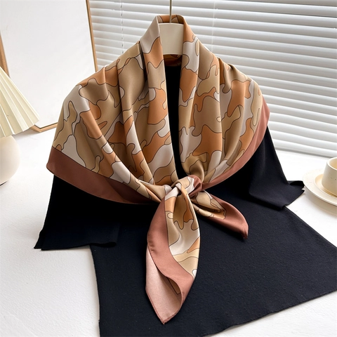 Sciarpa Quadrata Stampa Nuvole Astratte Twill Poliestere Raso Effetto Raso Scialle Elegante Foulard Moda Per Donne