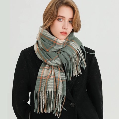 Sciarpa Invernale Classica A Quadri Morbida Imitazione Cashmere Scialle Caldo Spesso Con Frange Versatile Unisex Elegante