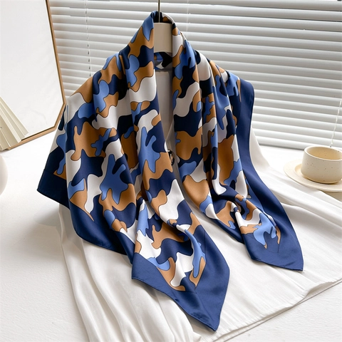 Sciarpa Quadrata Stampa Nuvole Astratte Twill Poliestere Raso Effetto Raso Scialle Elegante Foulard Moda Per Donne