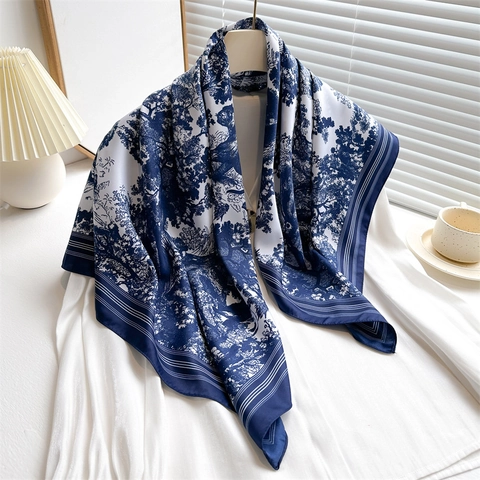 Foulard Élégant Toile De Jouy Satin Polyester Twill Imprimé Jungle Léopard Vintage Français Écharpe De Tête Protection Solaire