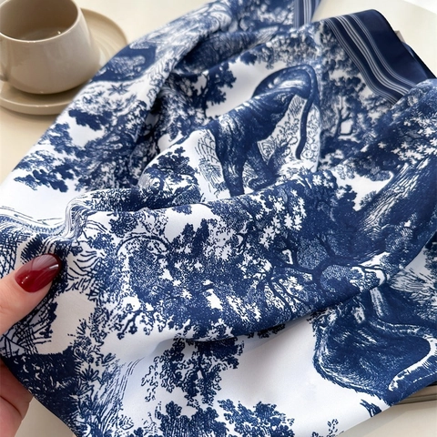 Foulard Élégant Toile De Jouy Satin Polyester Twill Imprimé Jungle Léopard Vintage Français Écharpe De Tête Protection Solaire
