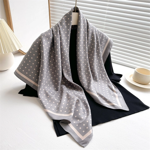 Foulard Quadrato Con Stampa A Pois In Raso Setoso Elegante Sciarpa Di Moda Retrò Per Donna Accessorio Da Ufficio