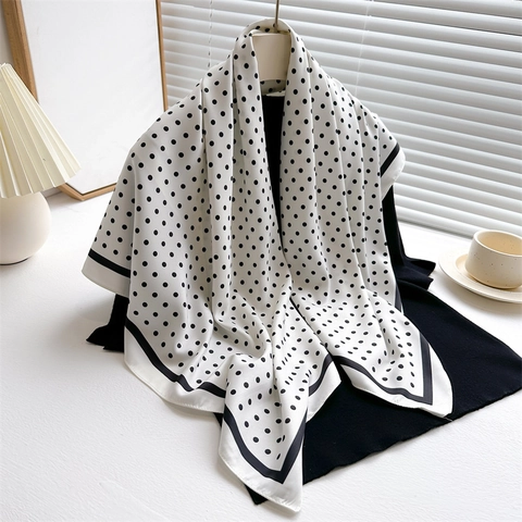 Foulard Quadrato Con Stampa A Pois In Raso Setoso Elegante Sciarpa Di Moda Retrò Per Donna Accessorio Da Ufficio