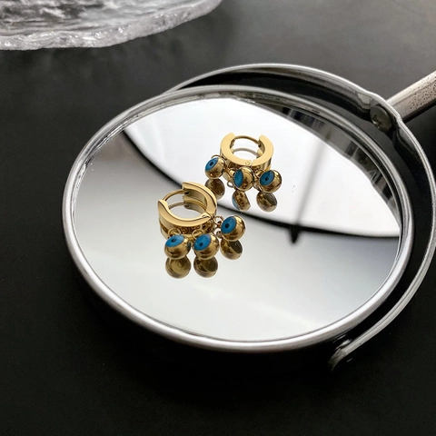 Evil Eye Hängeohrringe Creolen Titanstahl Nazar Schutzschmuck Französischer Stil Damen