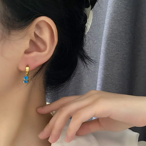 Evil Eye Hängeohrringe Creolen Titanstahl Nazar Schutzschmuck Französischer Stil Damen