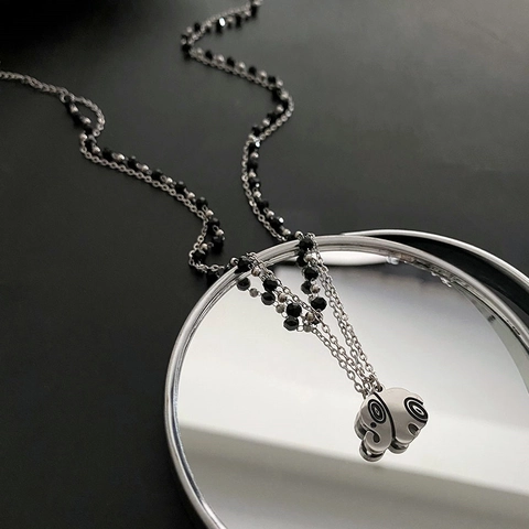 Gelaagde Ketting Van Roestvrij Staal Met Olifant Hanger Zwarte Kralen Vintage Minimalistische Stijl Vrouwen