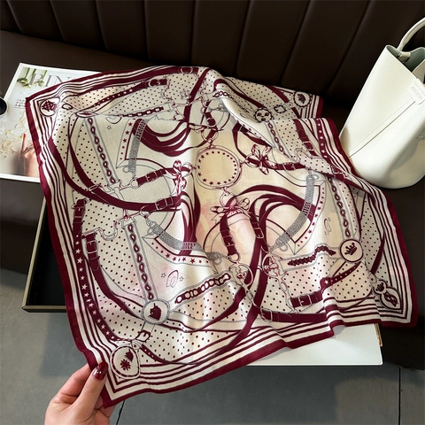 Damen Viereckiges Satinntuch Reitsport Druck Kette Gürtel Muster Retro Elegant Satin Bandana Für Hals Haar Kopf