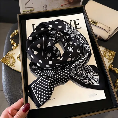 Women Skinny Scarf Satin Feel Satin Narrow Neck Tie Double Sided Equestrian Paisley Floral Printed Hair Band Bag Ribbon