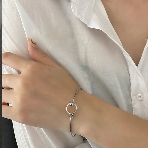 Minimalist Titanium Steel Bangle Bracelet Thin Wire Round Hook Ball Clasp Geometric Gold Silver Fashion Jewelry Gift