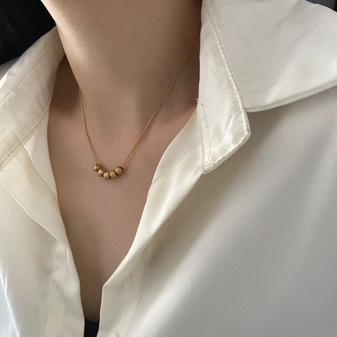 Vintage Gold Plated Stainless Steel Snake Chain Necklace With Frosted Engraved Beads Pendant For Women Jewelry Gift