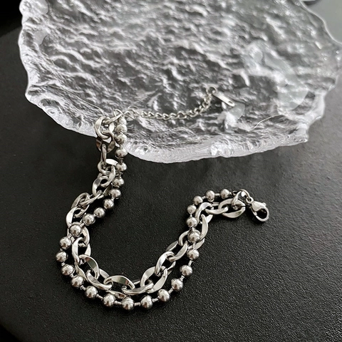 Bracciale A Strati In Acciaio Al Titanio Con Catena A Sfere E Maglie Minimalista Elegante Chic Gioielli Per Donna