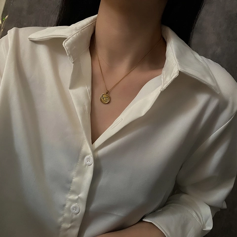 Elephant Relief Coin Pendant Necklace Titanium Stainless Steel Vintage Round Plate Irregular Clavicle Chain For Women