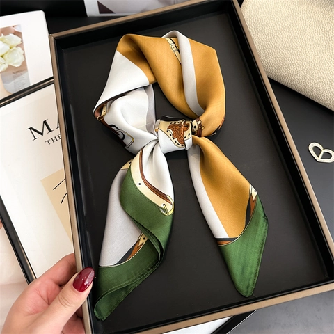 Women Luxury Satin Silk Like Square Scarf Equestrian Horse Print Shawl Elegant Fashion Neck Scarf Vintage Printed Foulard