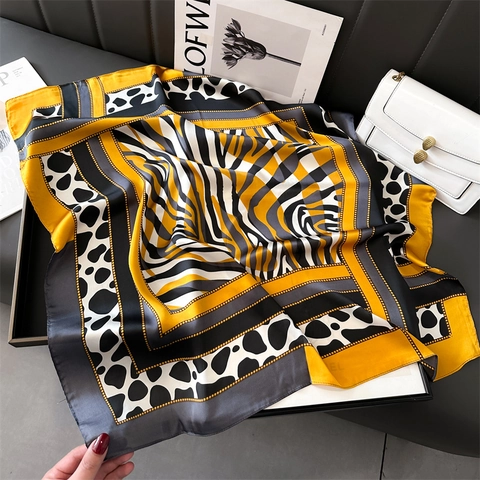 Leopard Zebra Print Square Scarf Faux Satin Polyester Neck Head Wrap Fashion Accessories For Women Retro Elegant Chic
