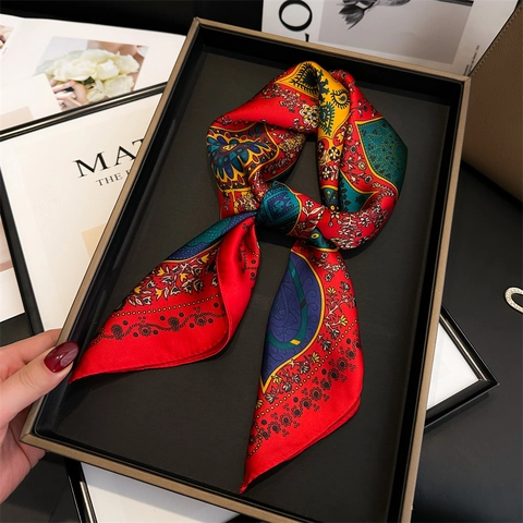 Vierkante Sjaal Polyester Satijn Satijn Paisley Etnische Print Hoofddoek Sjaal Vintage Boheemse Stijl Dames Mode Decor