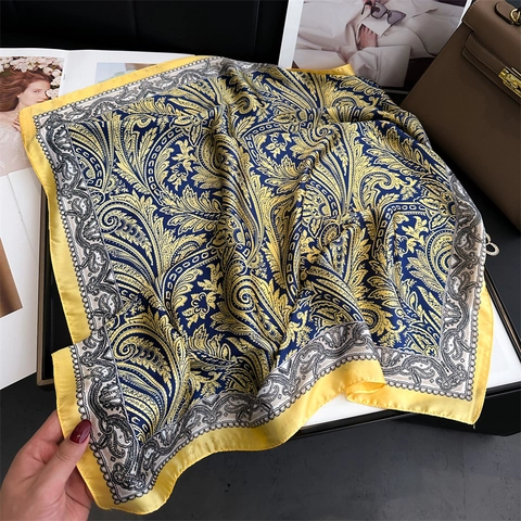 Paisley Print Square Scarf Retro Ethnic Style Satin-Like Satin Neck Scarf Fashion Bandana For Women Decorative