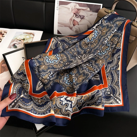 Paisley Floral Square Scarf Elegant Imitation Satin Satin Neck Head Wrap For Women Bohemian Retro Ethnic Style