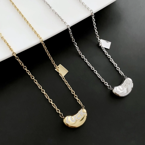 Collier Pendentif En Haricot Acier Inoxydable Lettre Luck Zircon Pour Femme Style Coréen Minimaliste Bijoux Élégants