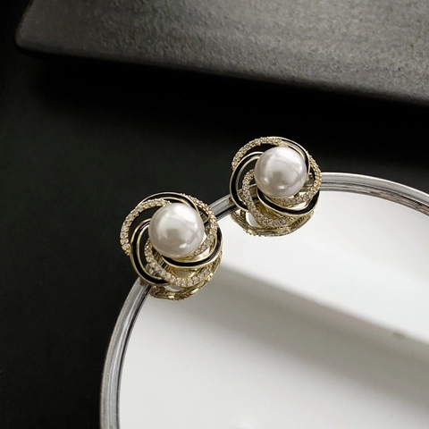 Camelia Bloem Kunstparel Oorbellen Met Silver Earring Post Strass Koper Emaille Vintage Franse Luxe Accessoires