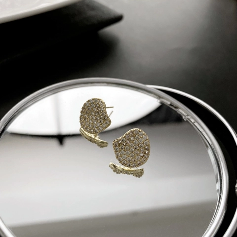 Orecchini A Lobo Geometrici Irregolari Con Strass Micro Pavé Rame E Perno In Argento Sterling 925 Elegante Donna