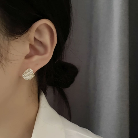 Orecchini A Lobo Geometrici Irregolari Con Strass Micro Pavé Rame E Perno In Argento Sterling 925 Elegante Donna