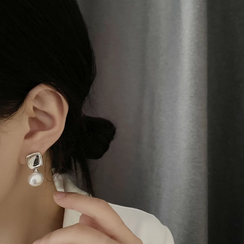 Geometric Square Drop Earrings With Imitation Artificial Pearl 925 Sterling Silver Earring Post Copper Luxury Jewelry For Women