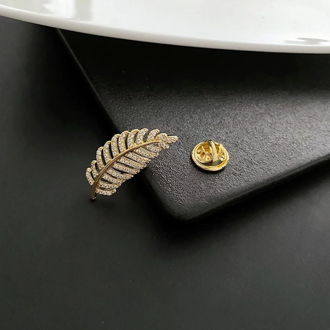 Broche De Pluma Cobre Micro Zircón Elegante Pin De Diamantes Joyería Para Trajes Vestidos Accesorios De Fiesta Para Mujeres