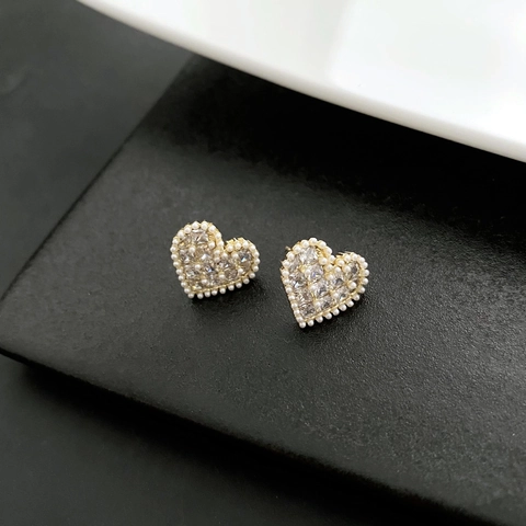 Pendientes De Botón Corazón Con Poste De Plata Esterlina 925 Cobre Chapado En Oro Circón Perla Artificial Elegante Joyería Mujer