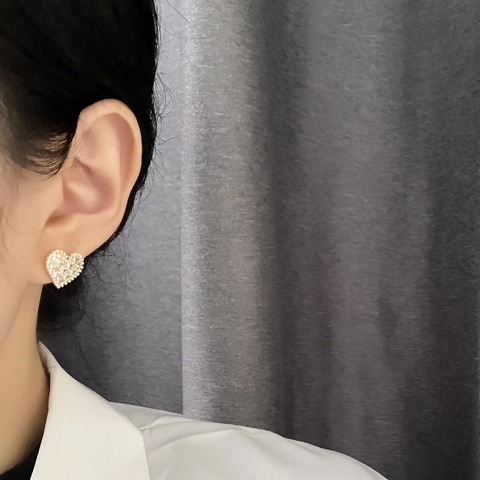 Pendientes De Botón Corazón Con Poste De Plata Esterlina 925 Cobre Chapado En Oro Circón Perla Artificial Elegante Joyería Mujer