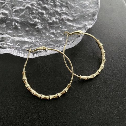 Orecchini A Cerchio Con Texture Nodo Di Bambù Dorati Rame Minimalista Geometrico Gioielli Di Lusso Per Donna