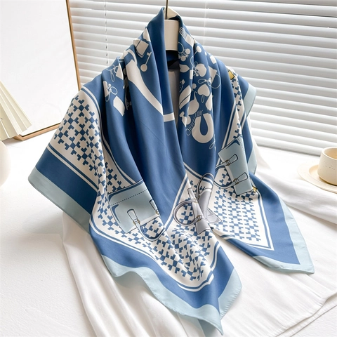 Foulard Carré Imprimé Mode Élégant Polyester Satin Toucher Satin Accessoire Chic Motif Luxe Pour Femmes