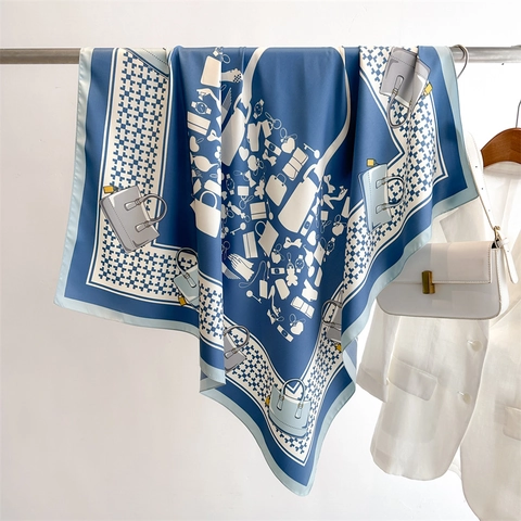 Foulard Carré Imprimé Mode Élégant Polyester Satin Toucher Satin Accessoire Chic Motif Luxe Pour Femmes