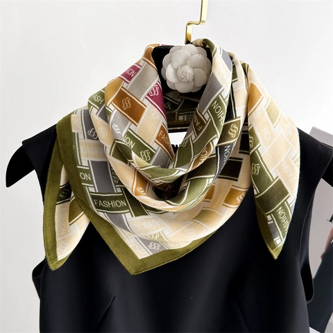 Women Square Scarf Polyester Satin Like Satin Geometric Letter Print Vintage Retro Bandana Elegant Hair Head Accessory