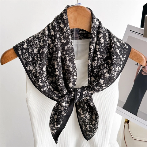 Floral Square Scarf Satin-like Polyester French Style Lightweight Head Neck Wrap Bandana Accessory For Women