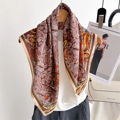 Vintage Paisley Pattern Square Scarf Satin-Like Polyester Neck Bandana Fashion Hair Wrap For Women