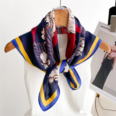 Lily Floral Print Square Scarf Elegant Lightweight Soft Polyester Satin Like Fashion Neck Scarf Head Wrap For Women