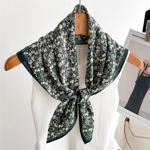 Floral Square Scarf Satin-like Polyester French Style Lightweight Head Neck Wrap Bandana Accessory For Women
