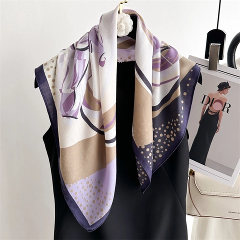 Damen Quadratischer Schal Seidiges Gefühl Polyester Twill Abstrakt Geometrisch Polka Dot Print Kopf Hals Schal