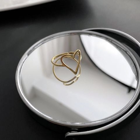 Hol Hart Ring En Eenvoudige Band Titanium Staal Minimalistische Sieraden Voor Dames Chique Modestijl