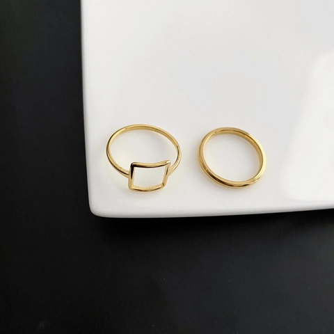 Minimalist Stainless Steel Hollow Square Ring Set For Women Gold Silver Plated Geometric Stackable Finger Rings Fashion Jewelry Gift