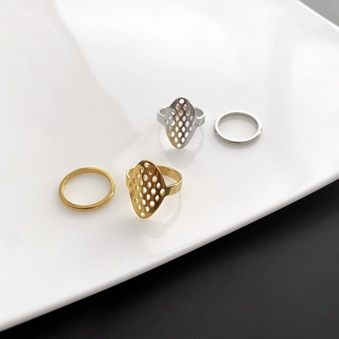 Geometrische Holle Ring Roestvrij Staal 18K Verguld Ovaal Honingraat Minimalistische Band Ringen Voor Dames Mode
