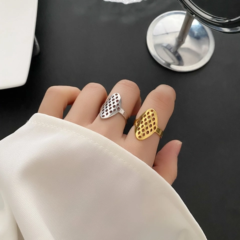 Geometrische Holle Ring Roestvrij Staal 18K Verguld Ovaal Honingraat Minimalistische Band Ringen Voor Dames Mode