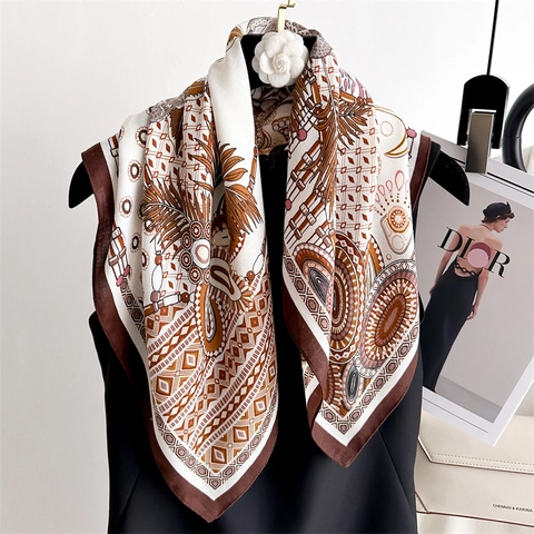 Écharpe Carrée Imprimé Léopard Polyester Jungle Palmier Exotique Foulard Cou Tête Pour Femmes Mode Léger Sensation Satin