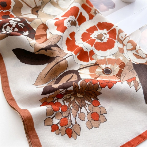 Franse Retro Vierkante Sjaal Bloemenprint Polyester Satijn Mode Accessoire Voor Dames