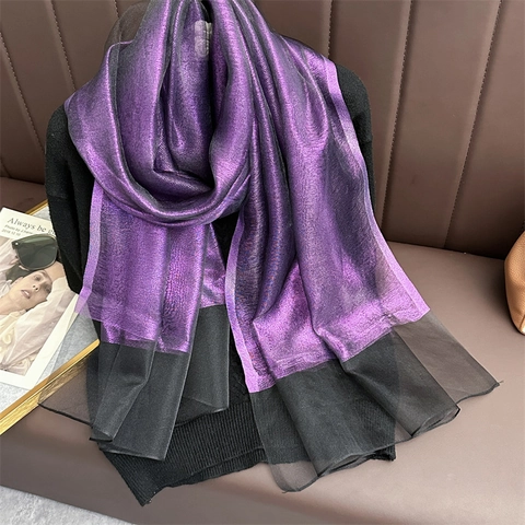 Écharpe Métallique Brillante Femme Double Couche Épissure Maille Châle Long Mince Élégant Protection Solaire Pour Fête Mariage
