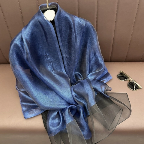 Écharpe Métallique Brillante Femme Double Couche Épissure Maille Châle Long Mince Élégant Protection Solaire Pour Fête Mariage