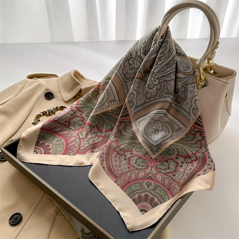 Vintage Paisley Print Square Scarf Neckerchief Simulated Satin Polyester Satin Hair Tie Headscarf For Women