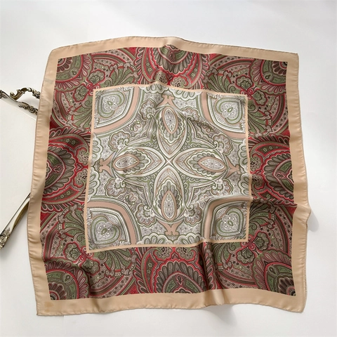 Vintage Paisley Print Square Scarf Neckerchief Simulated Satin Polyester Satin Hair Tie Headscarf For Women