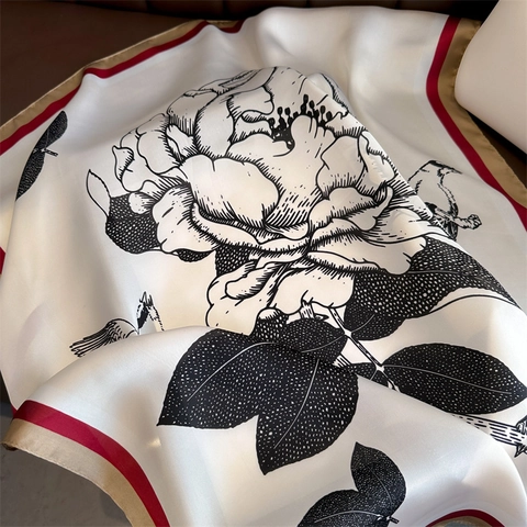 Carré De Satin Imprimé Style Français Bandana Fleuri Élégant En Imitation Satin Pour Femmes Foulard Rétro Polyvalent